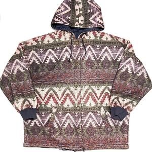 Vintage Karizma Reversible Windbreaker Lined Jacket OS Fits Sz XL Aztec Pattern